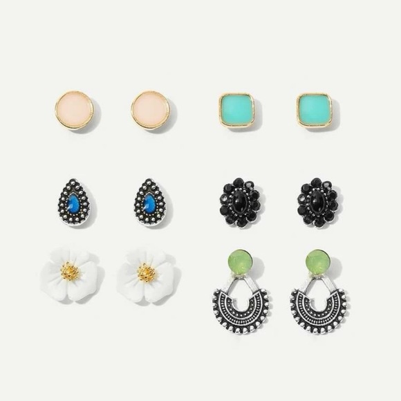6 Pairs Flower and Various Styles of Stud Earrings Set - Picture 3 of 4